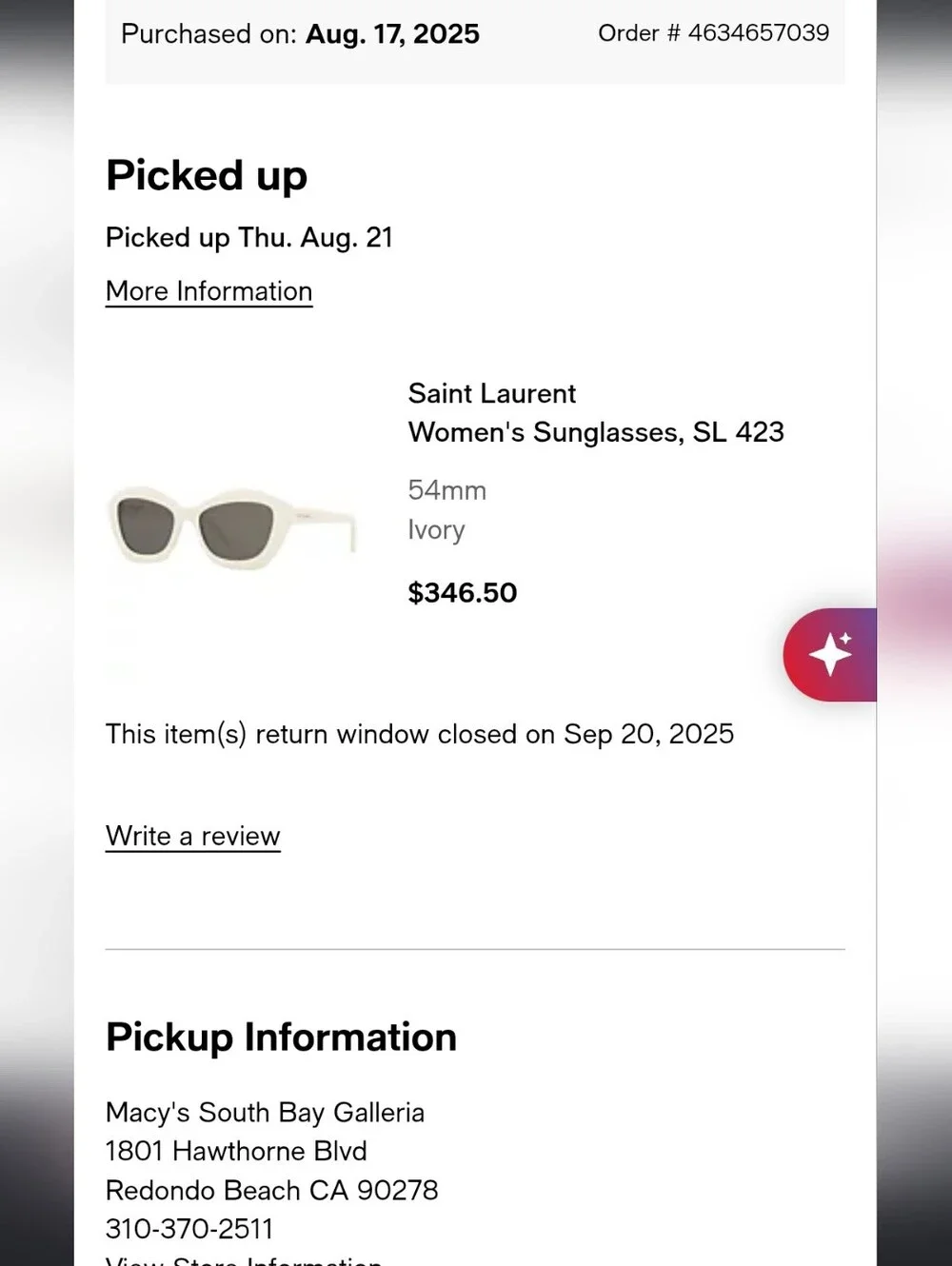 Saint Laurent Ivory Cat-Eye Sunglasses for Women